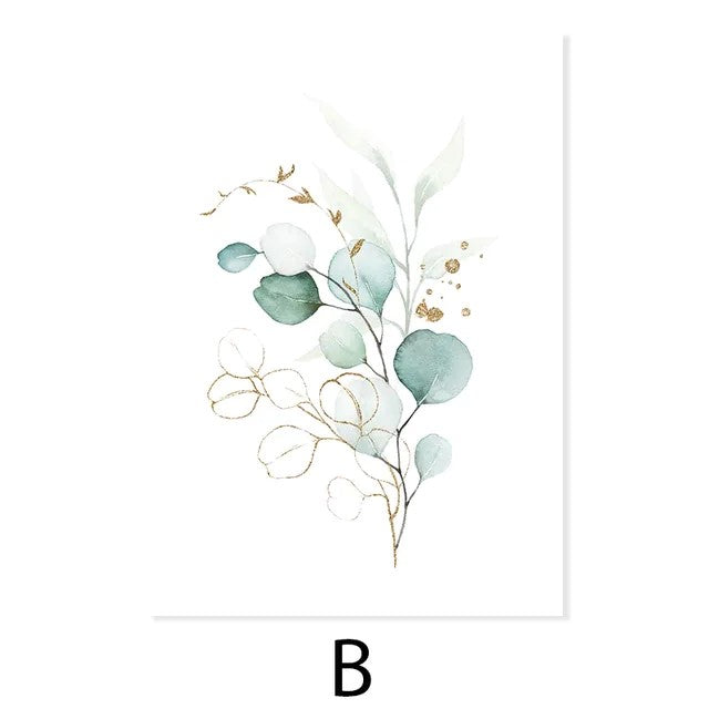 Simple Green Floral Flower Design Wall Art Canvas Prints