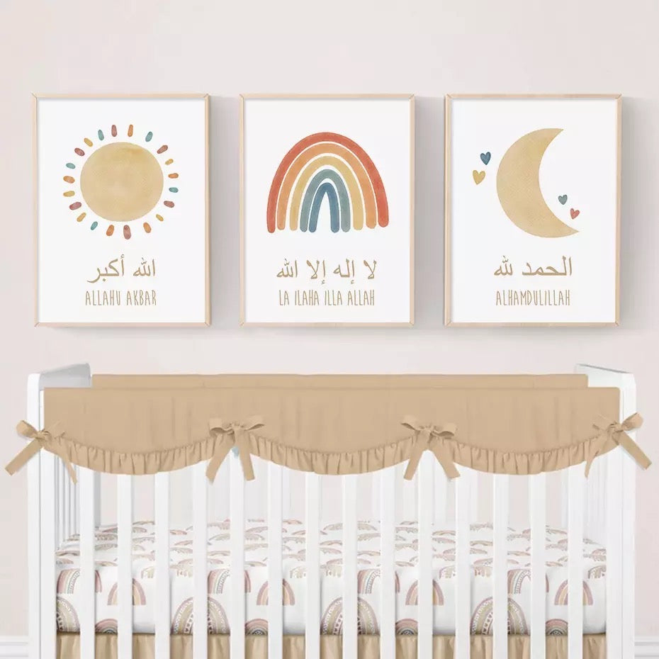 Boho Nursery Baby Islamic Canvas Wall Art With Cartoon