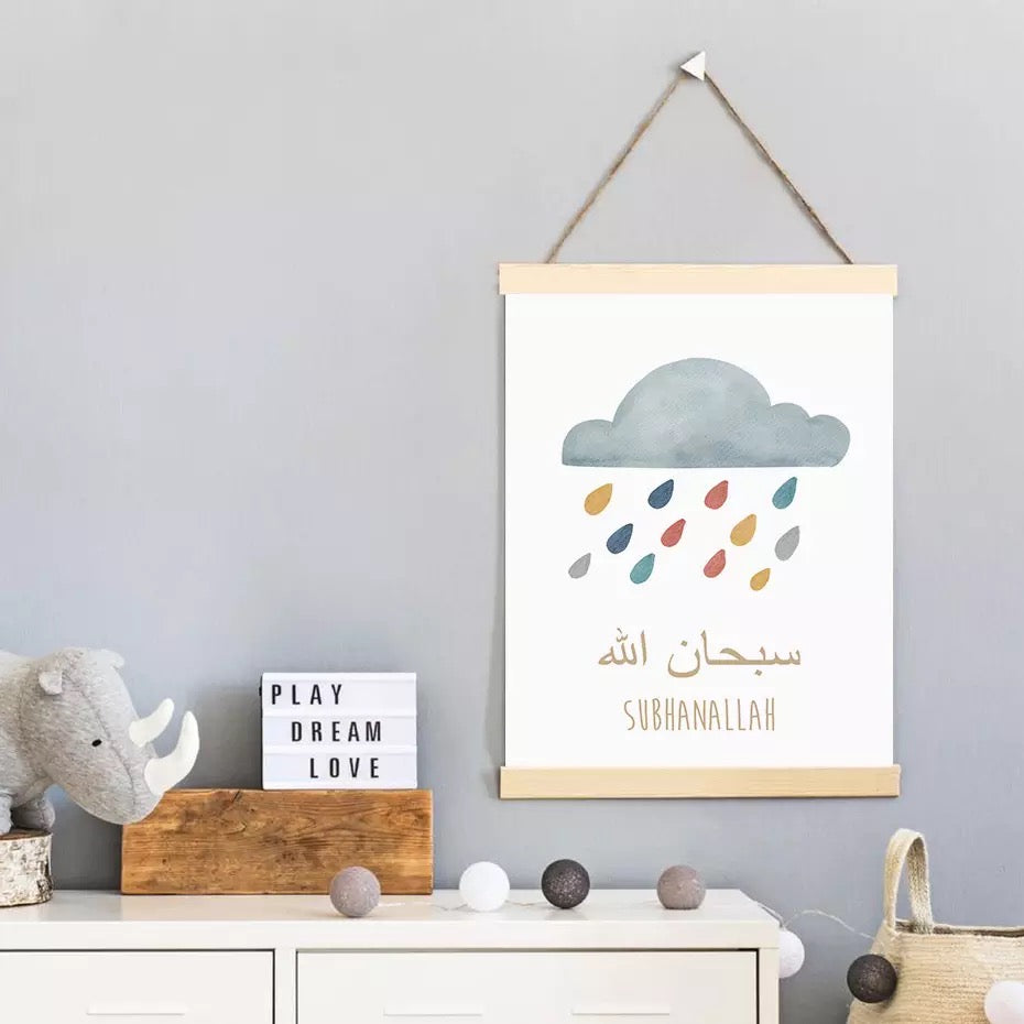 Boho Nursery Baby Islamic Canvas Wall Art With Cartoon