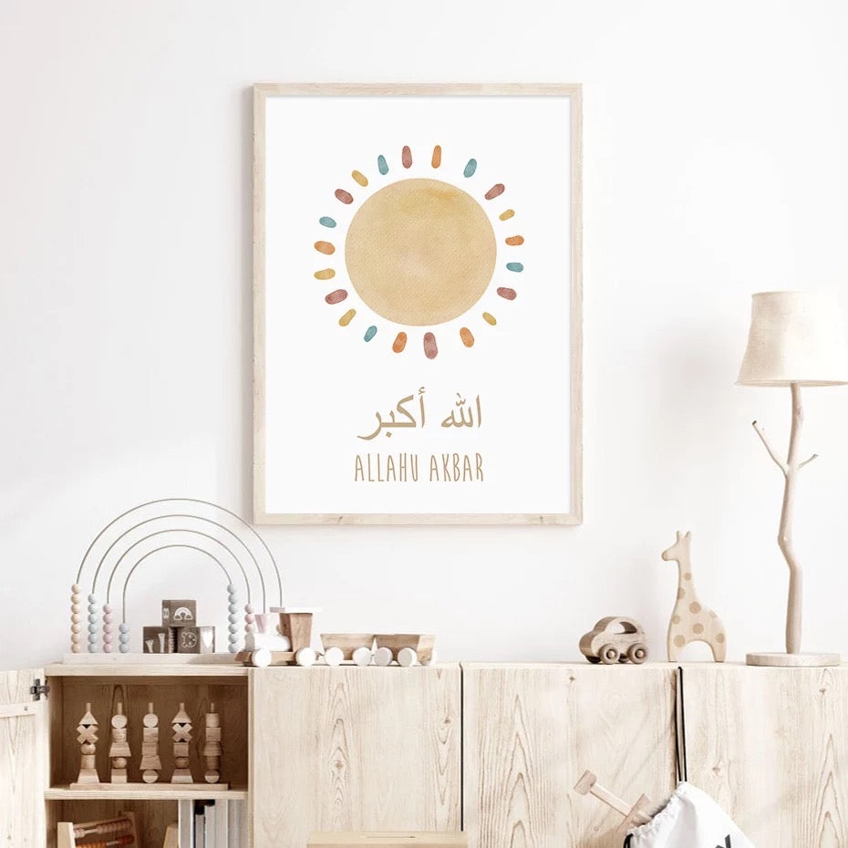 Boho Nursery Baby Islamic Canvas Wall Art With Cartoon