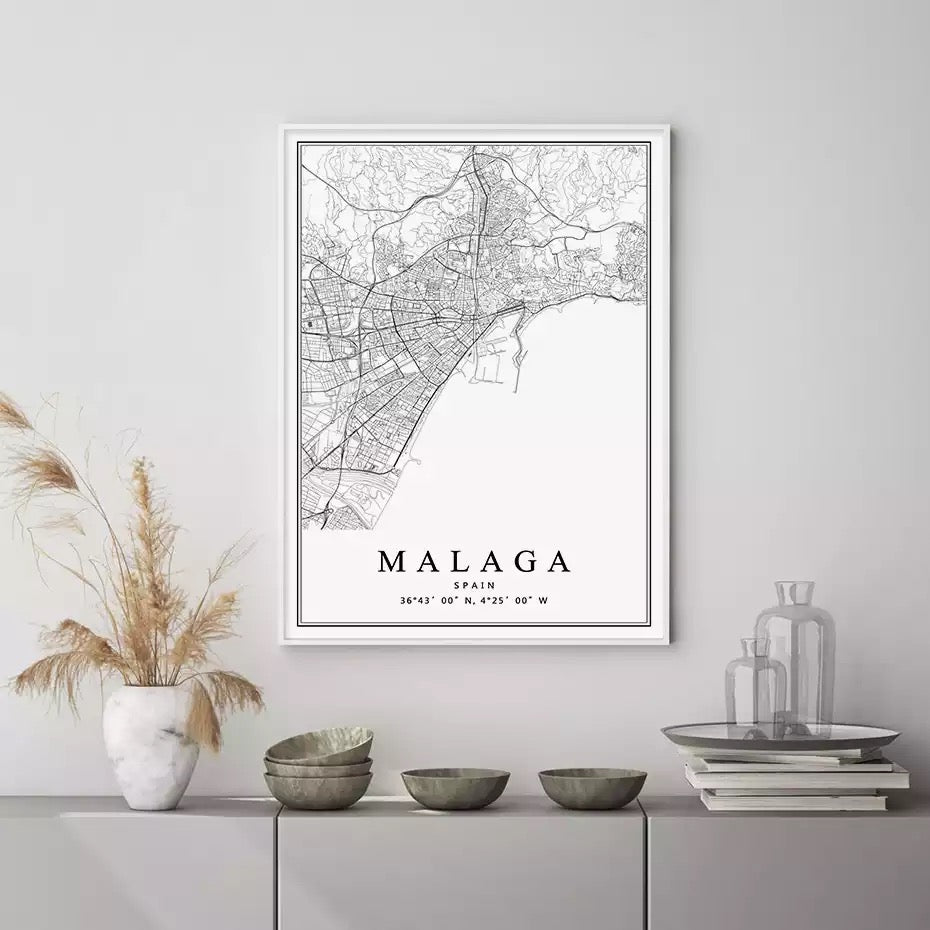 Spanish City Maps Black And White Birds Eye Canvas Print