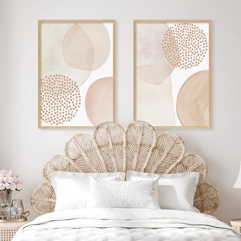 Ivory And Beige Bohemian Geometric Wall Art