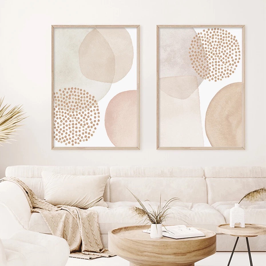 Ivory And Beige Bohemian Geometric Wall Art