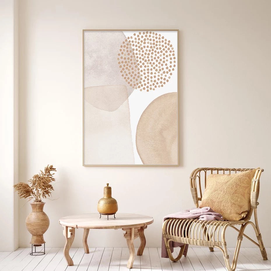 Ivory And Beige Bohemian Geometric Wall Art