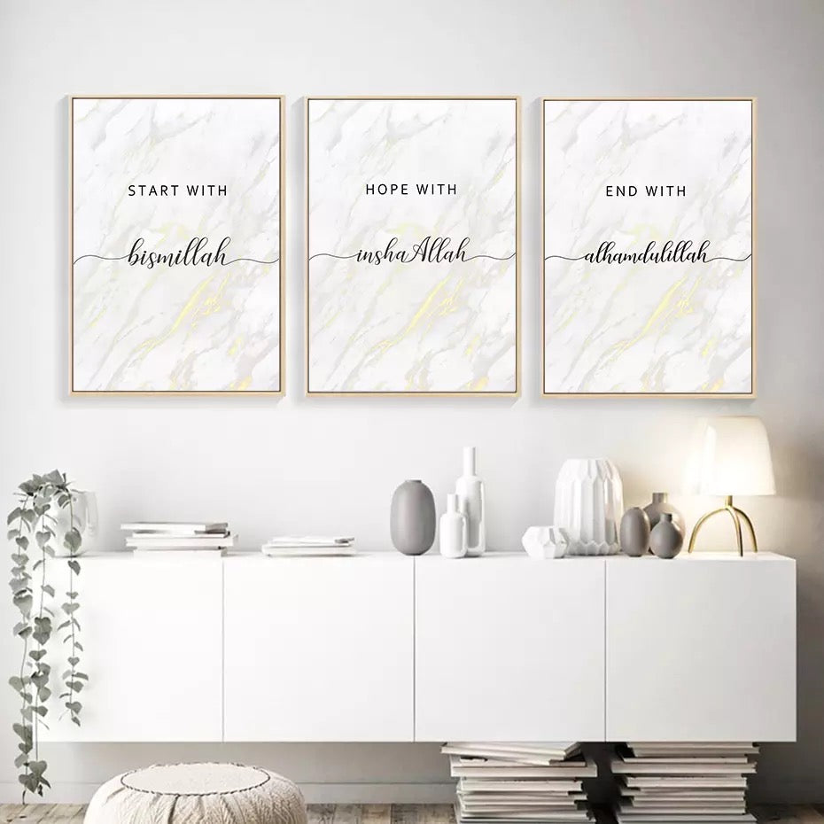 Islamic Quote On White Marble Canvas Print Wall Art