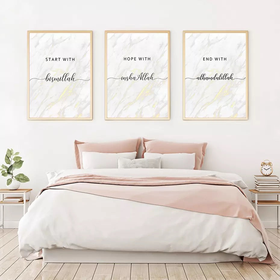 Islamic Quote On White Marble Canvas Print Wall Art