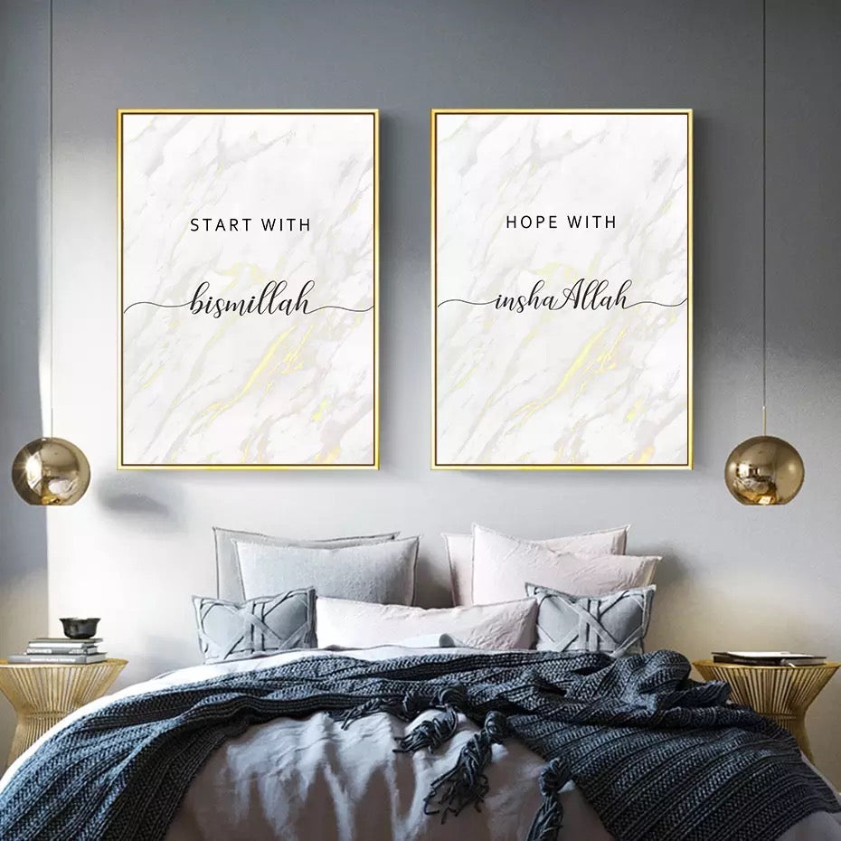 Islamic Quote On White Marble Canvas Print Wall Art