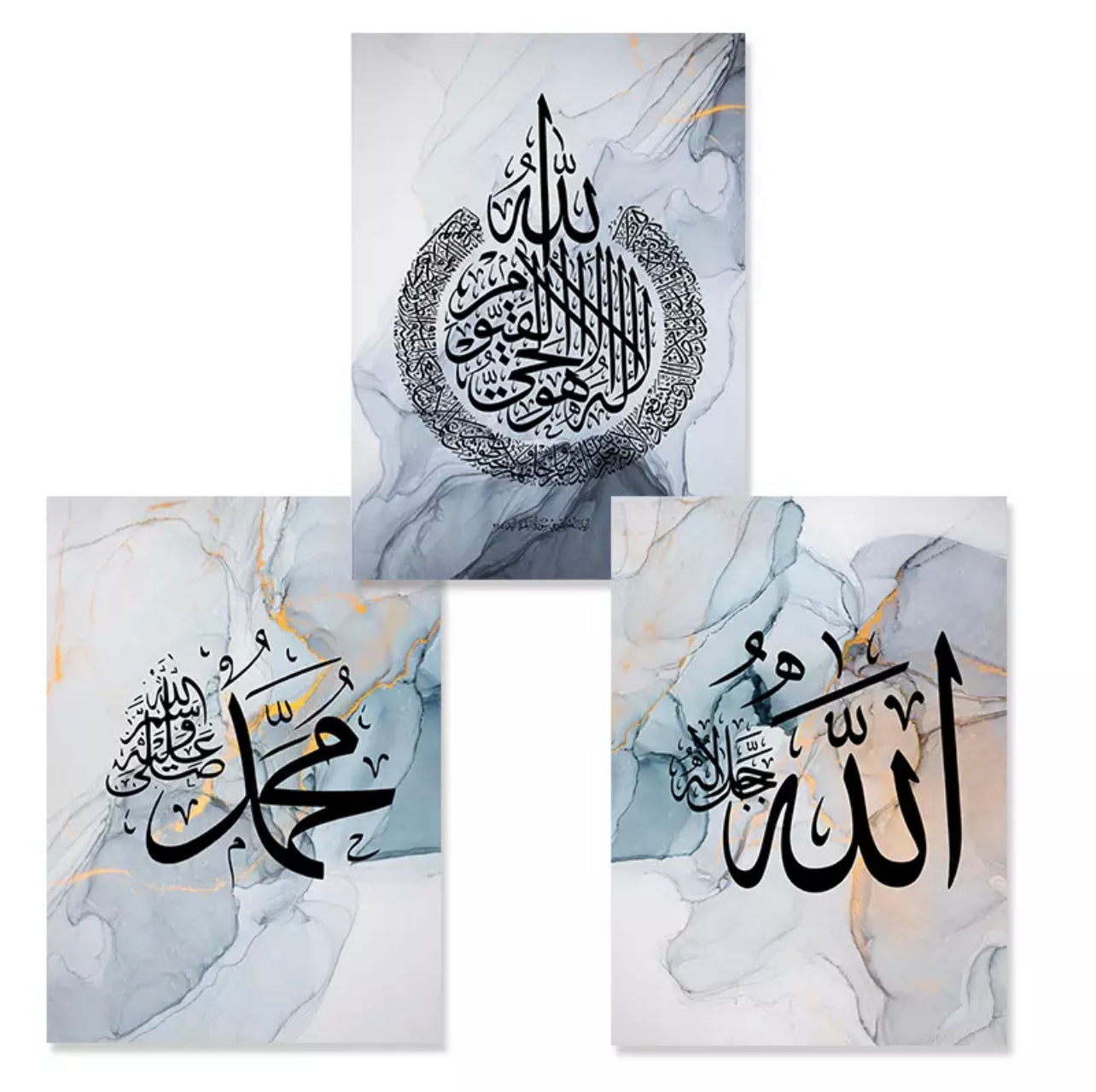 Black Islamic Calligraphy On Blue Grey Marble Background Canvas Print
