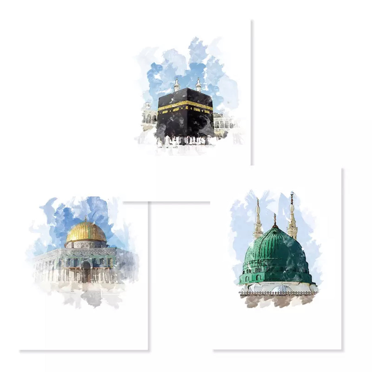 Three Holy Mosque Watermark Paint Effect Canvas Print