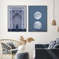Blue Colour Themed Mosque Moon Islamic Calligraphy And Art Canvas Print