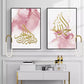 Gold Islamic Calligraphy On Pink Watermark Paint Effect Wall Art