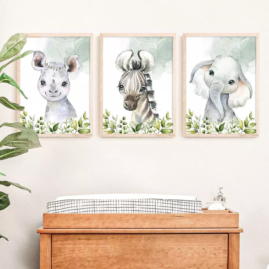Nursery Portrait Cartoon Of Zoo Animals Single Canvas Prints