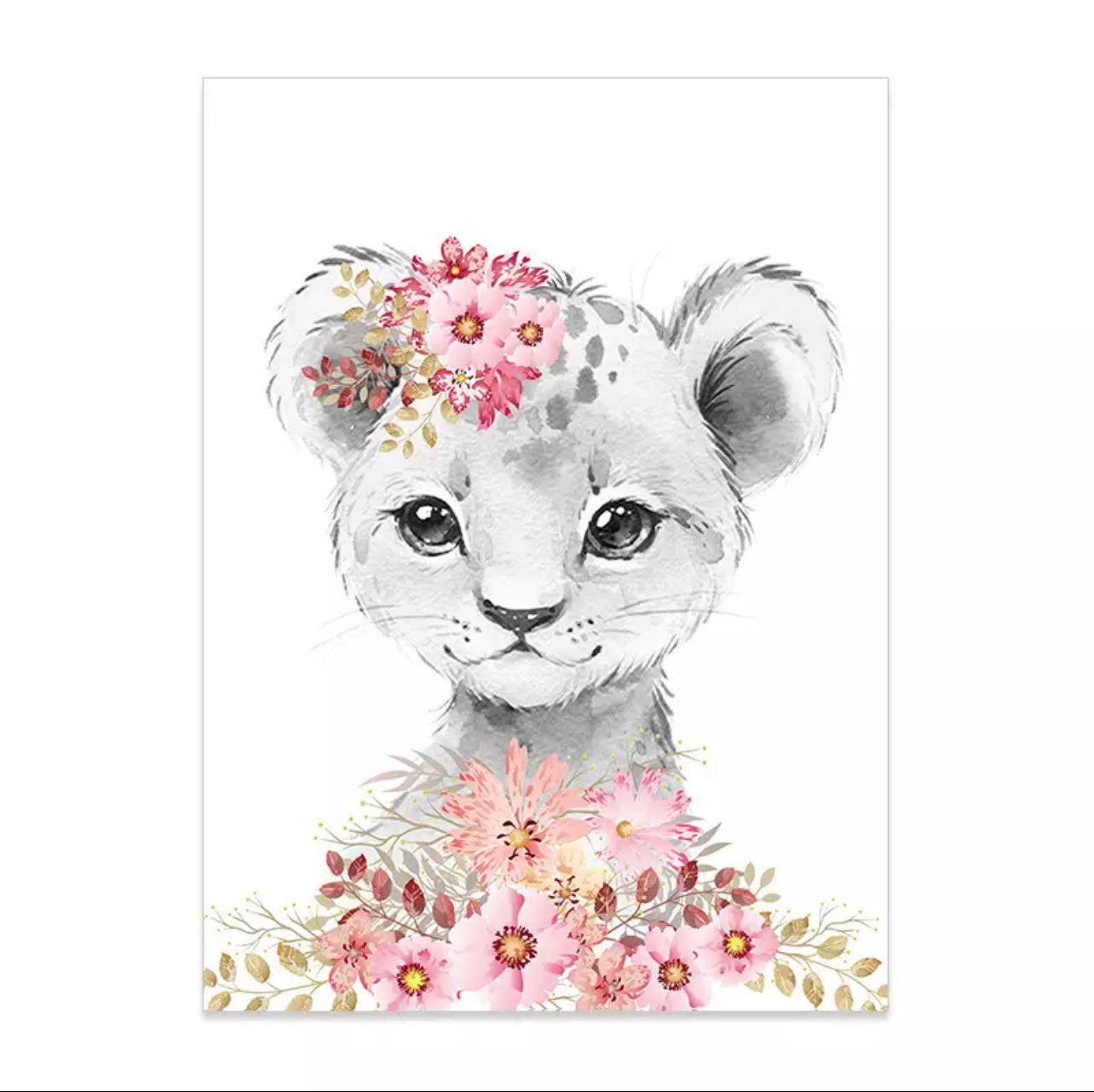 Pink Floral Nursery Portrait Cartoon Of Zoo Animals Canvas Prints