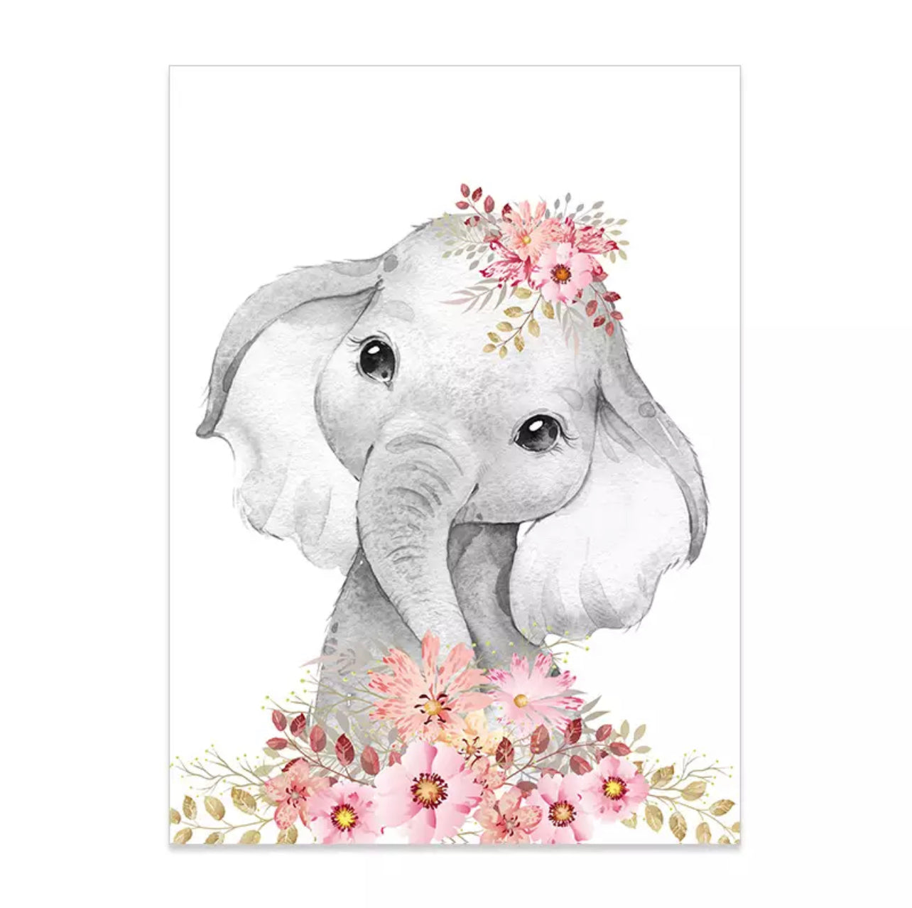 Pink Floral Nursery Portrait Cartoon Of Zoo Animals Canvas Prints