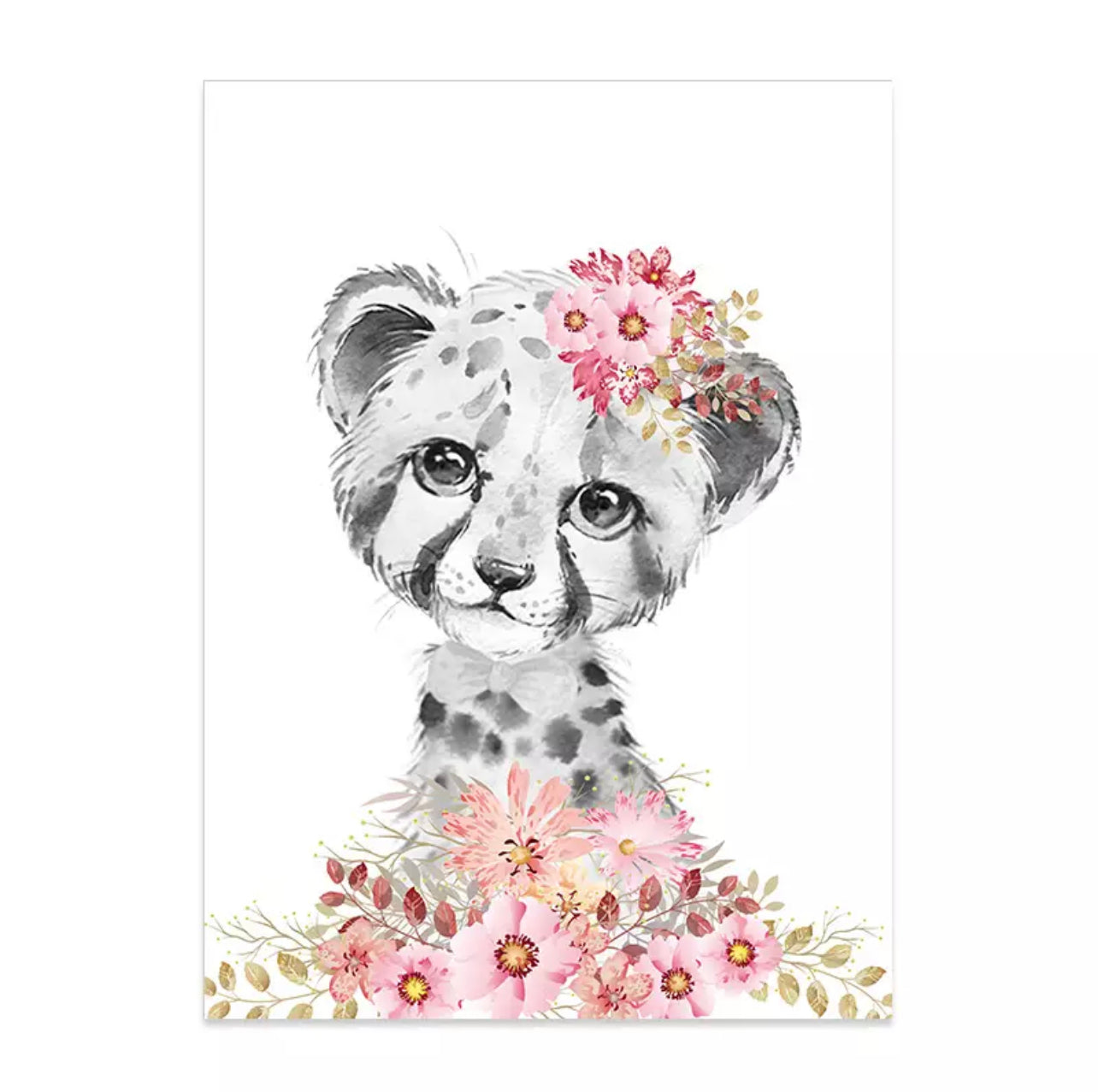 Pink Floral Nursery Portrait Cartoon Of Zoo Animals Canvas Prints