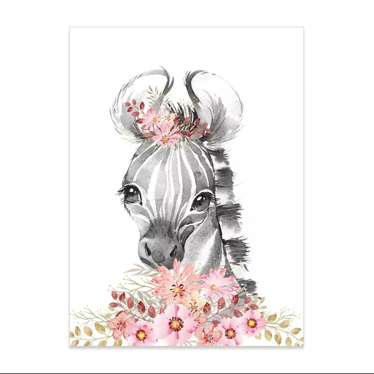 Pink Floral Nursery Portrait Cartoon Of Zoo Animals Canvas Prints