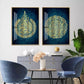 Peacock Dark Blue Background With Gold Quranic Calligraphy