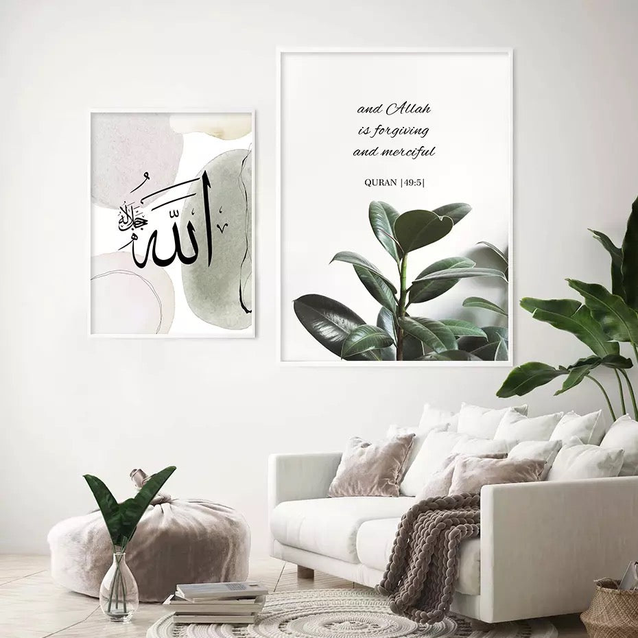 Sunny Bright Mosque And Floral Islamic Wall Art With Calligraphy