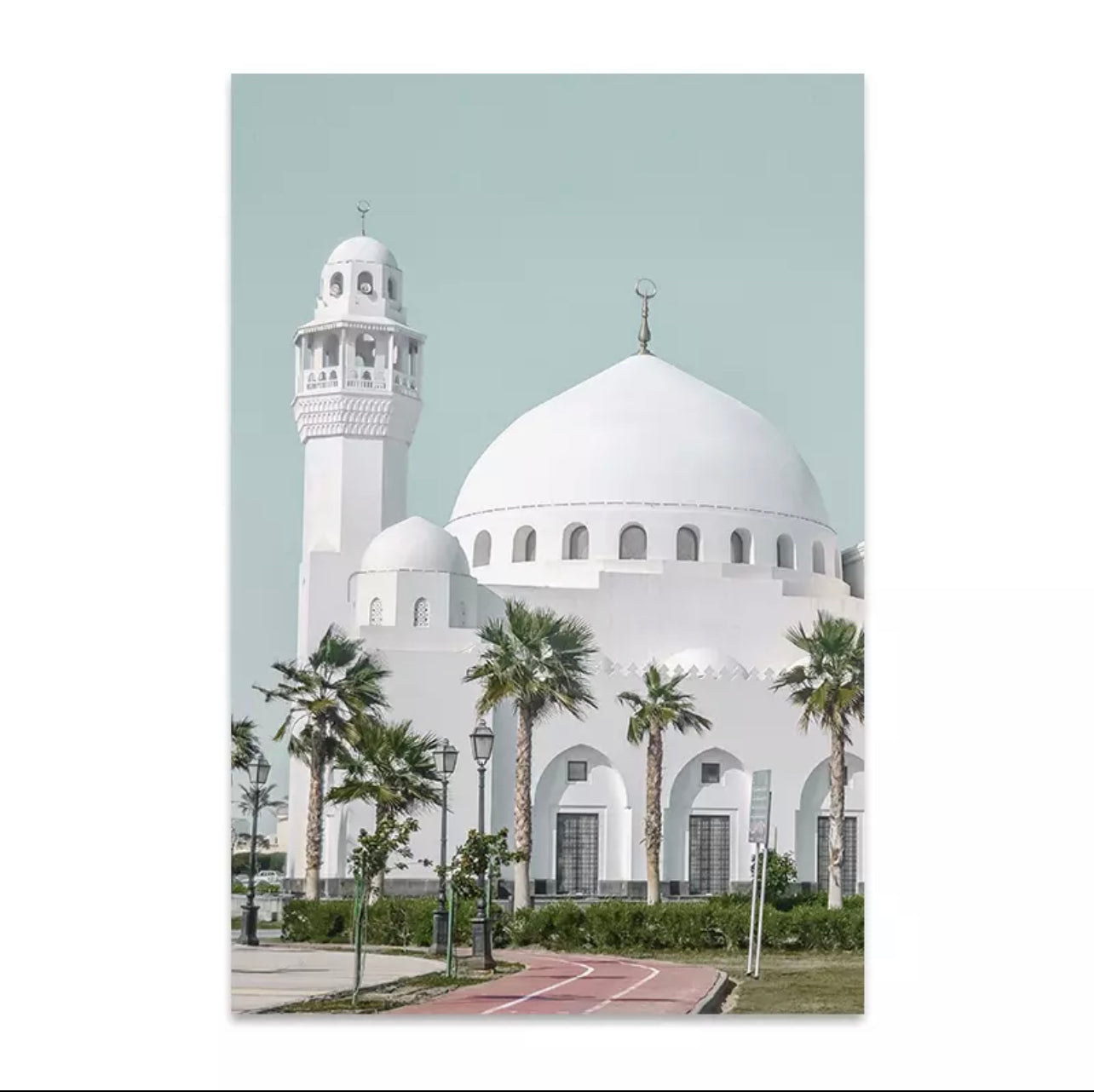 Sunny Bright Mosque And Floral Islamic Wall Art With Calligraphy