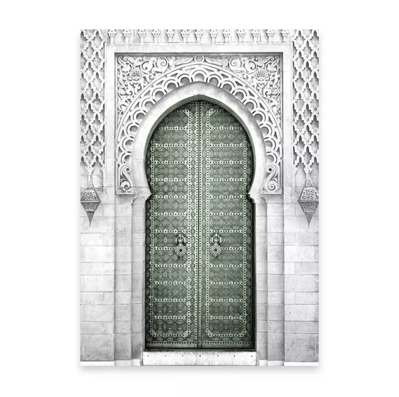 Green And Grey Modern Islamic Wall Art With Calligraphy And Arabic Architecture