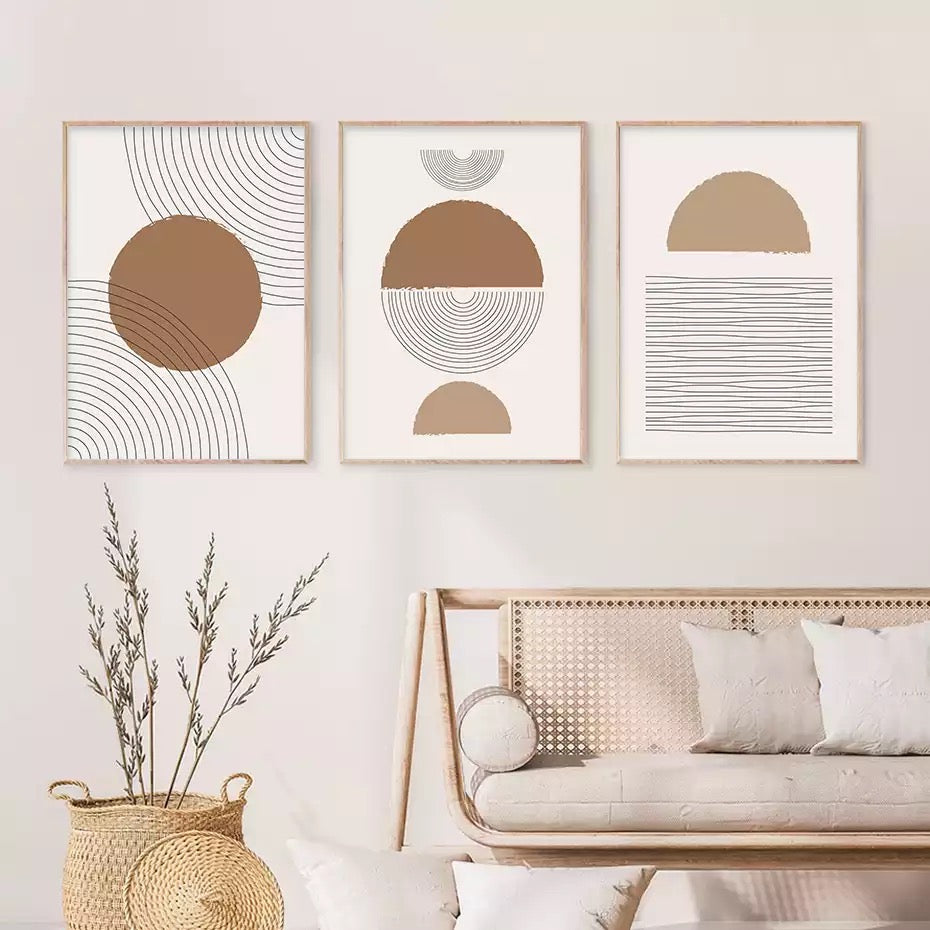 Sun Shaped Circle Beige Brown Bohemian Simple Design Wall Art