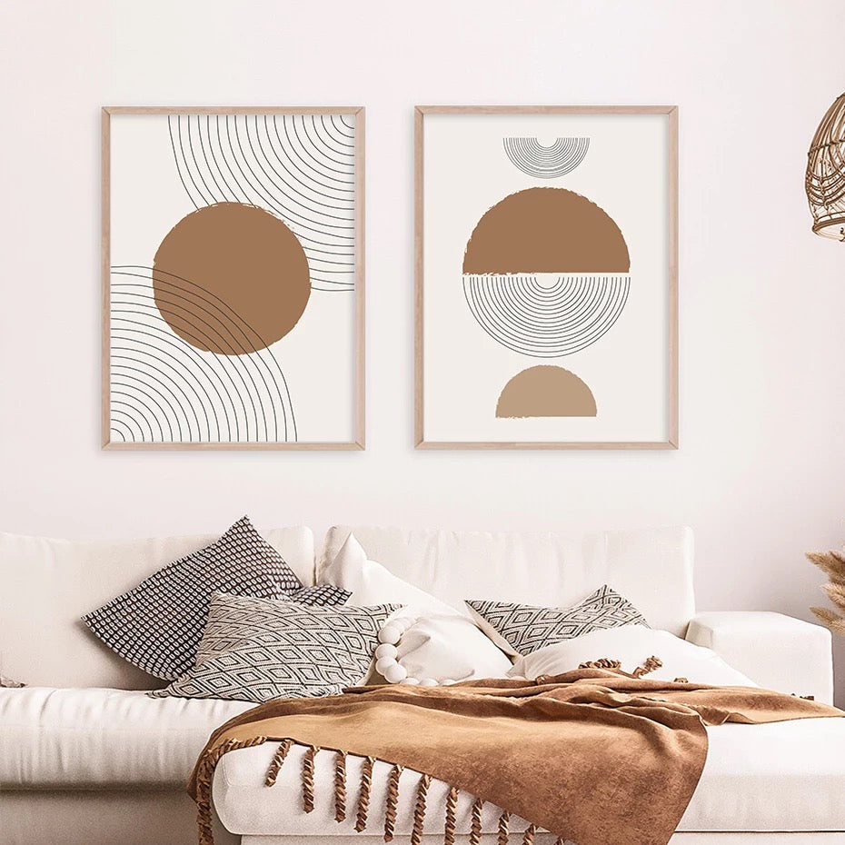 Sun Shaped Circle Beige Brown Bohemian Simple Design Wall Art