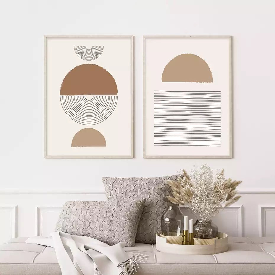 Sun Shaped Circle Beige Brown Bohemian Simple Design Wall Art