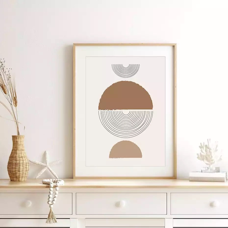 Sun Shaped Circle Beige Brown Bohemian Simple Design Wall Art